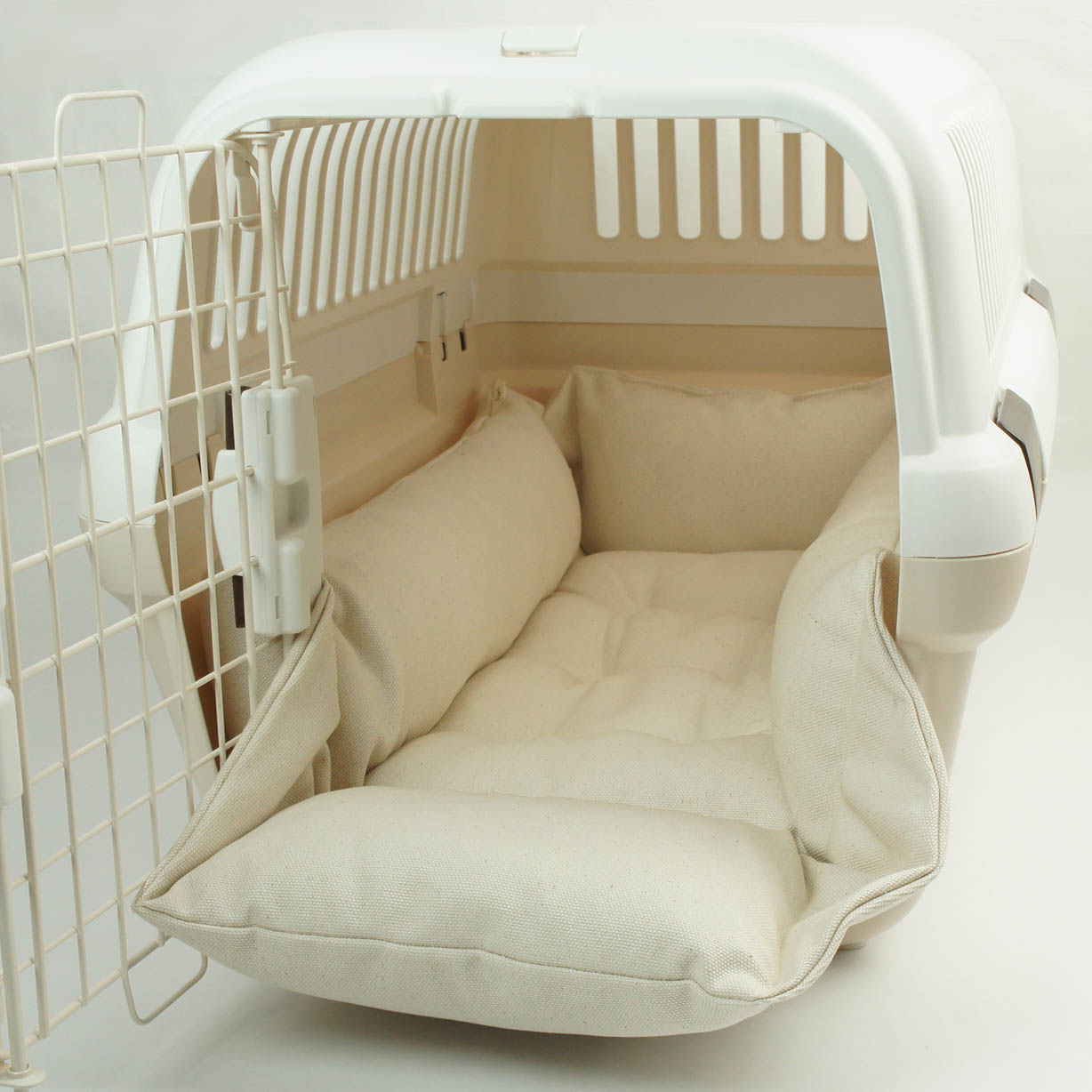 カミカミ大好きちゃん用 ８号帆布生地 キャリークッションベッド/クレートクッション 生成 Mサイズ