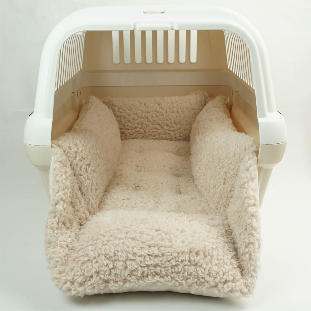 カミカミ大好きちゃん用 ８号帆布生地 キャリークッションベッド/クレートクッション 生成ファー Mサイズ