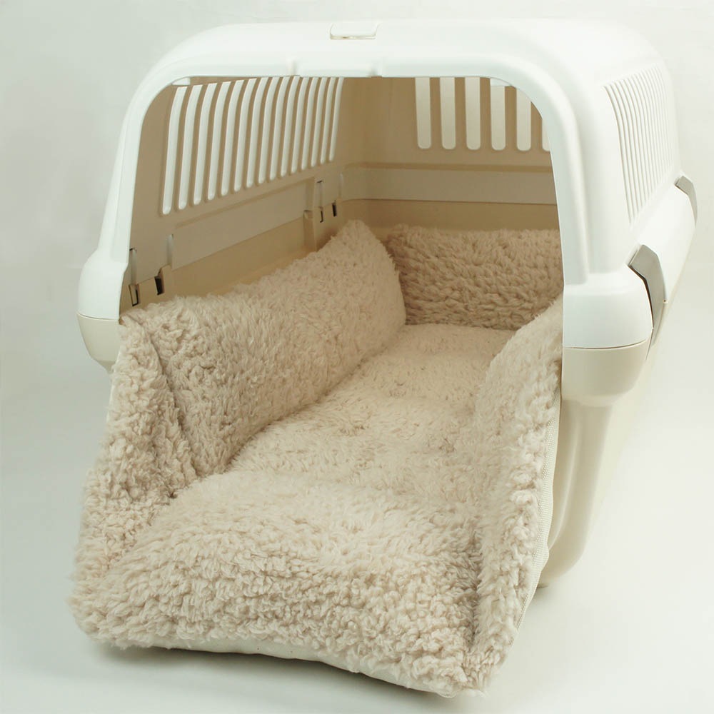 カミカミ大好きちゃん用 ８号帆布生地 キャリークッションベッド/クレートクッション 生成ファー Mサイズ