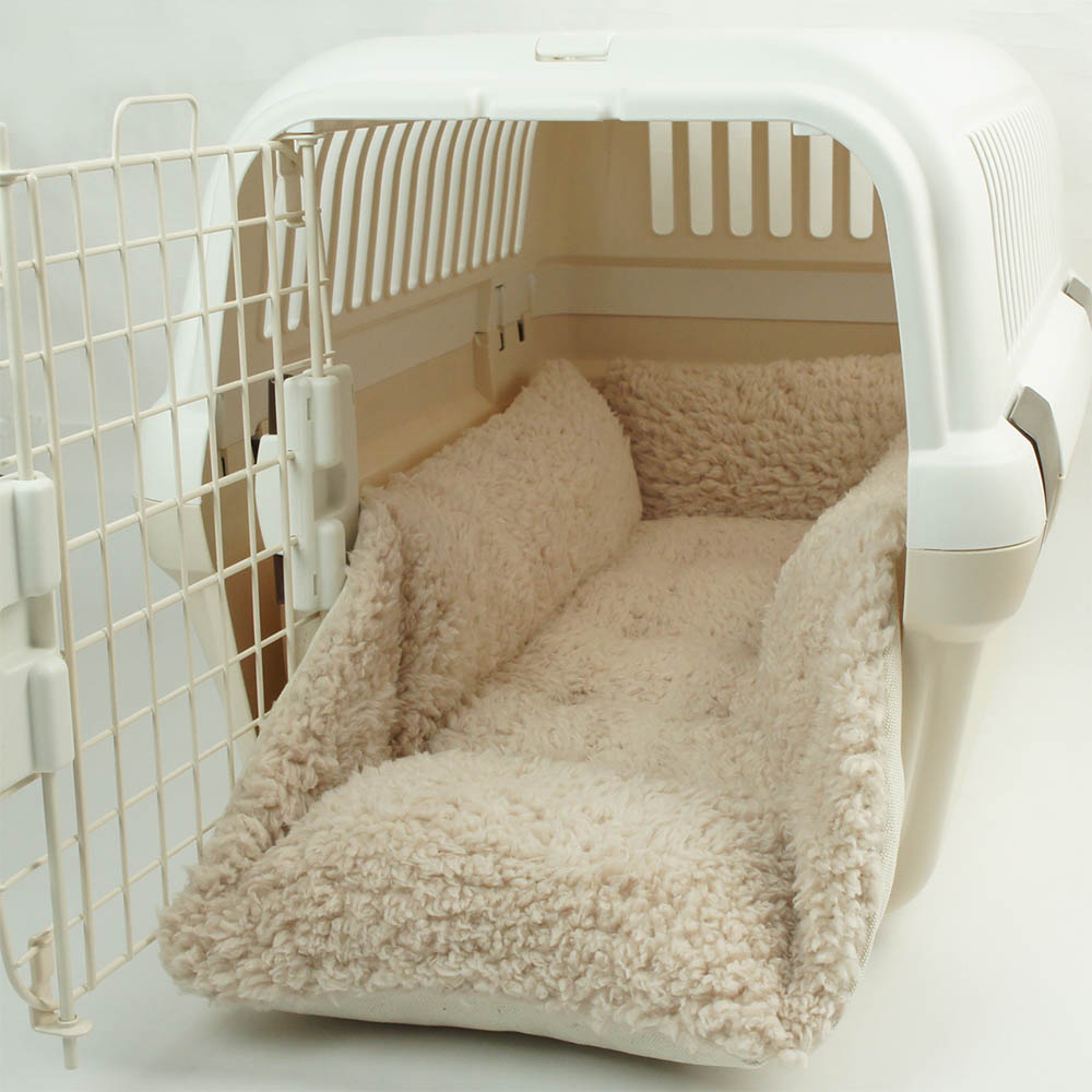 カミカミ大好きちゃん用 ８号帆布生地 キャリークッションベッド/クレートクッション 生成ファー Mサイズ