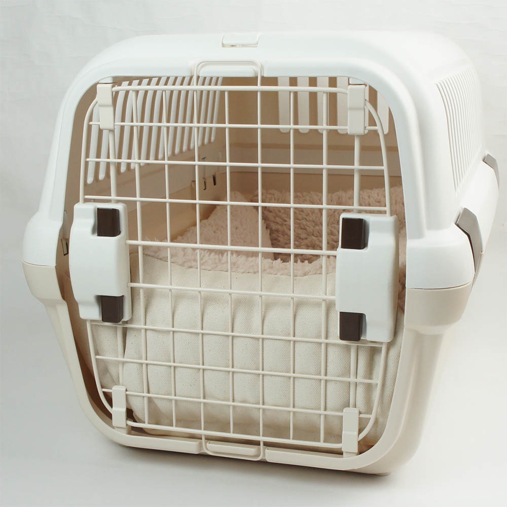 カミカミ大好きちゃん用 ８号帆布生地 キャリークッションベッド/クレートクッション 生成ファー Mサイズ