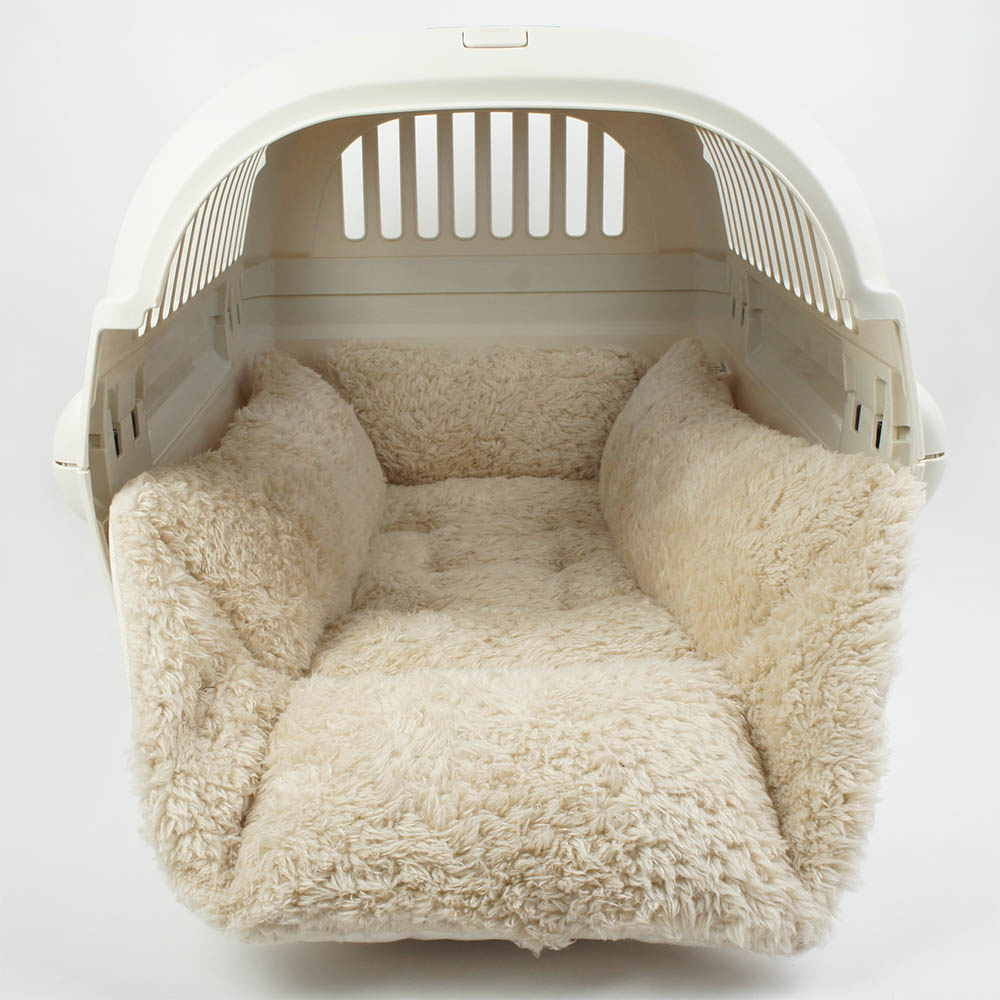 カミカミ大好きちゃん用 ８号帆布生地 キャリークッションベッド/クレートクッション 生成ファー Mサイズ