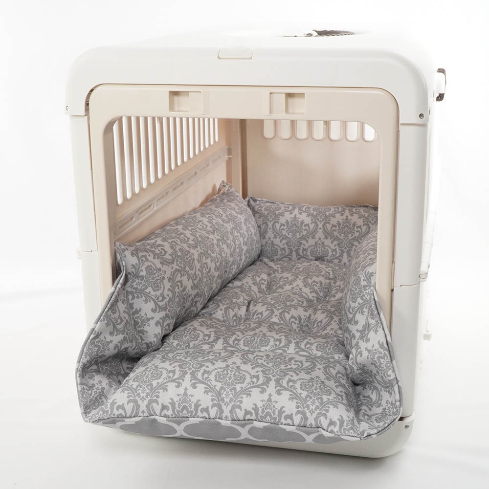 ペットが喜ぶ キャリークッションベッド/クレートクッション ダマスクモロッカン グレー Mサイズ