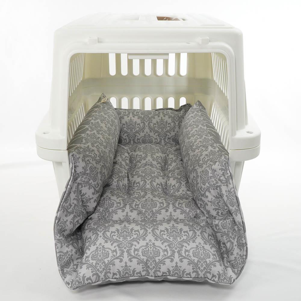 ペットが喜ぶ キャリークッションベッド/クレートクッション ダマスクモロッカン グレー Mサイズ