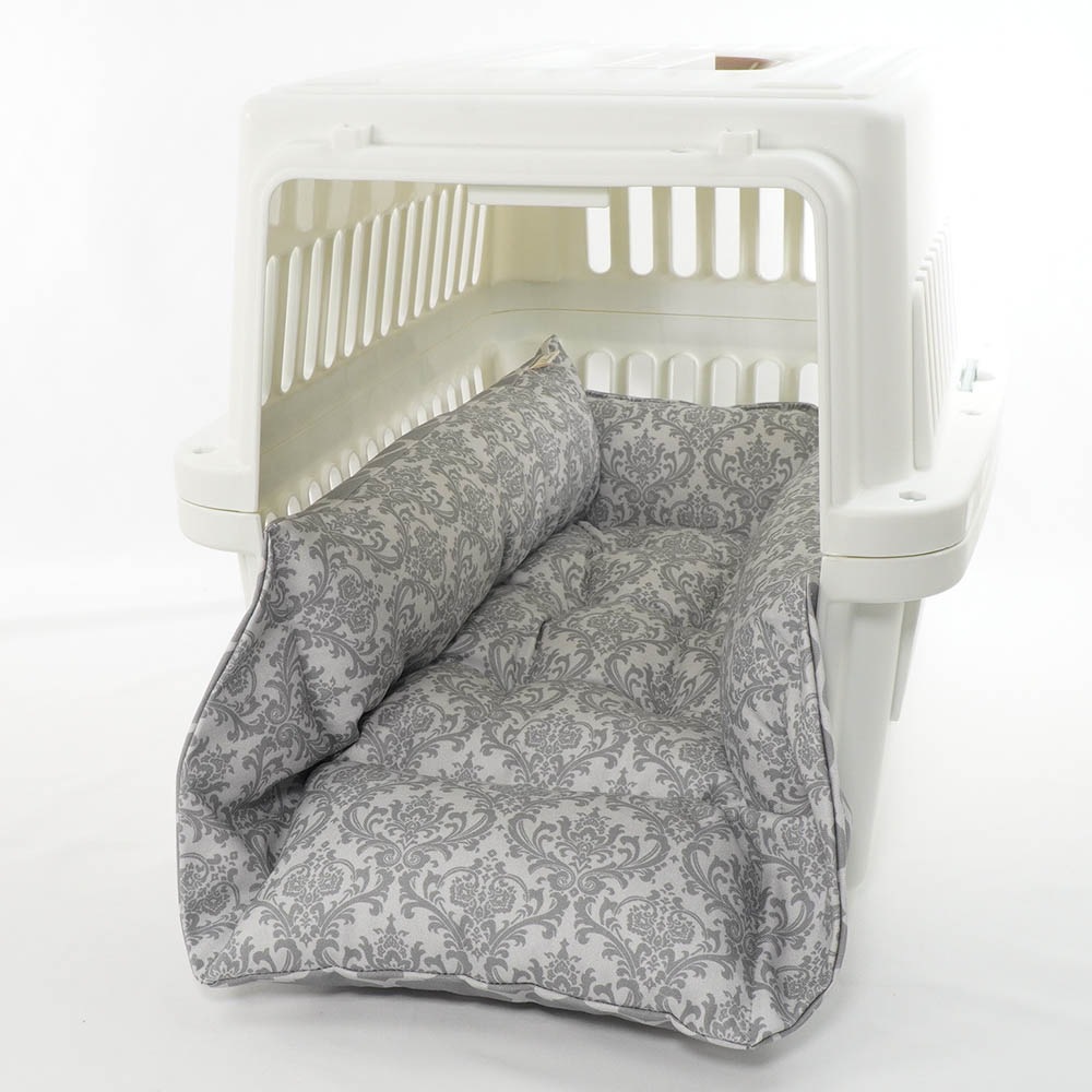 ペットが喜ぶ キャリークッションベッド/クレートクッション ダマスクモロッカン グレー Mサイズ