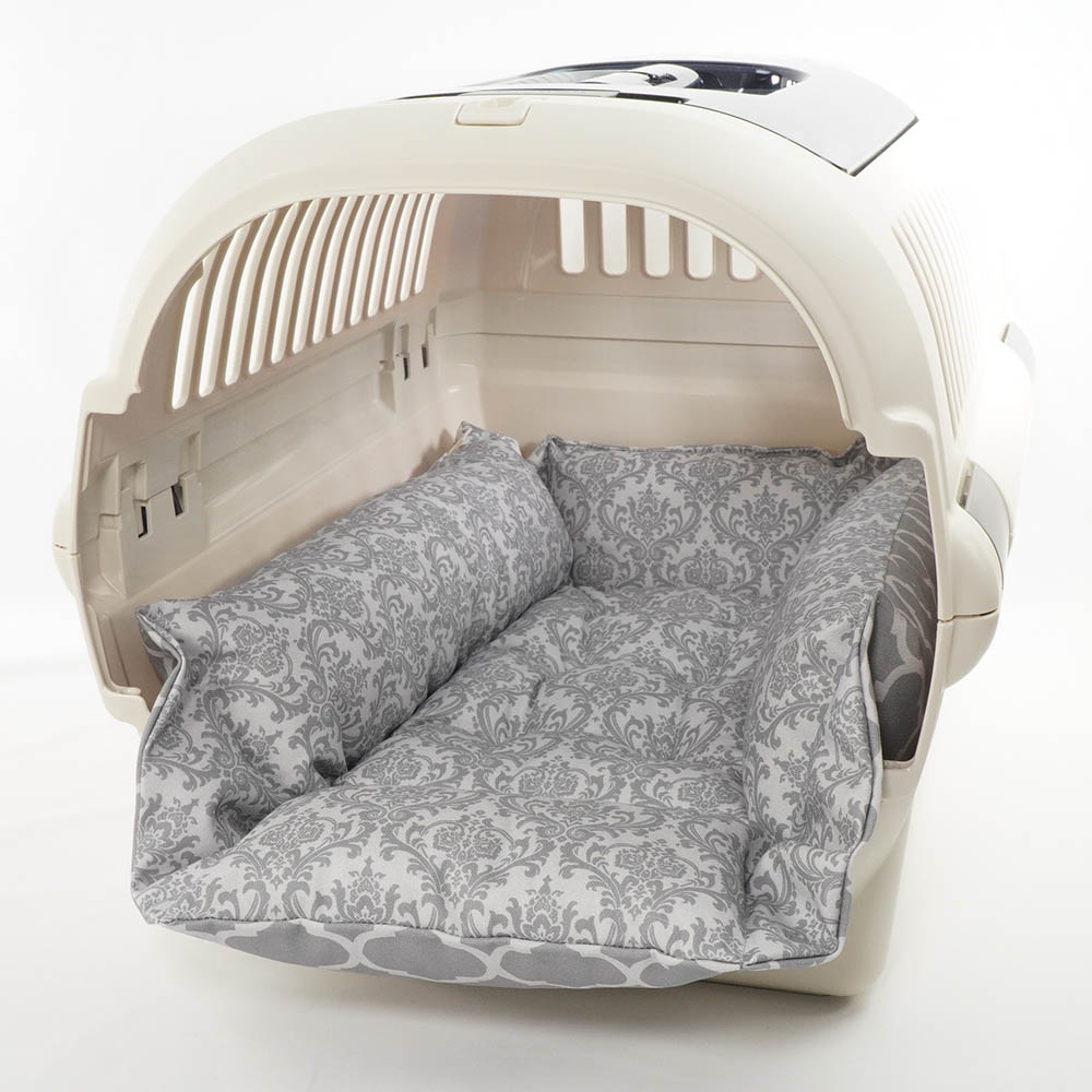 ペットが喜ぶ キャリークッションベッド/クレートクッション ダマスクモロッカン グレー Mサイズ