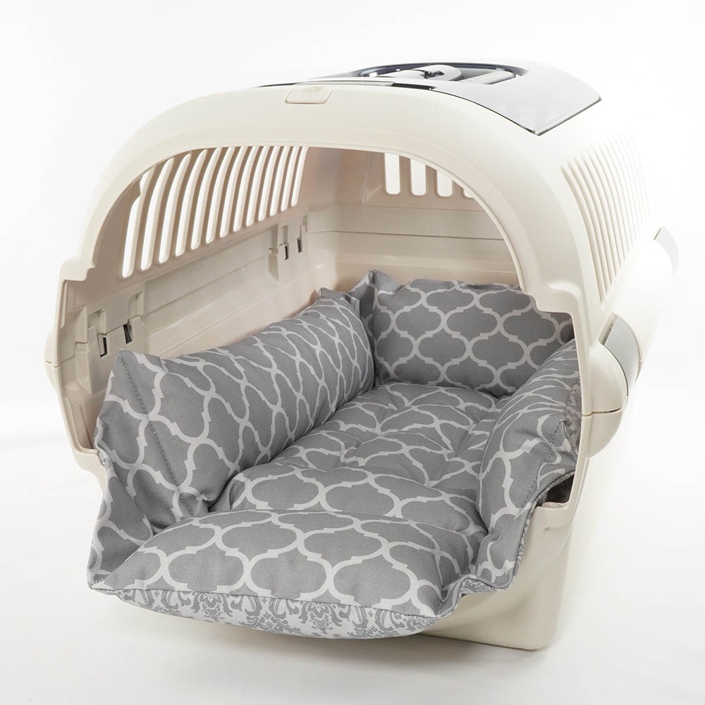 ペットが喜ぶ キャリークッションベッド/クレートクッション ダマスクモロッカン グレー Mサイズ