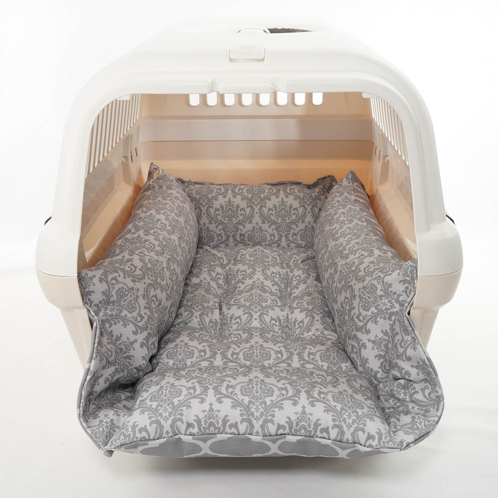 ペットが喜ぶ キャリークッションベッド/クレートクッション ダマスクモロッカン グレー Mサイズ