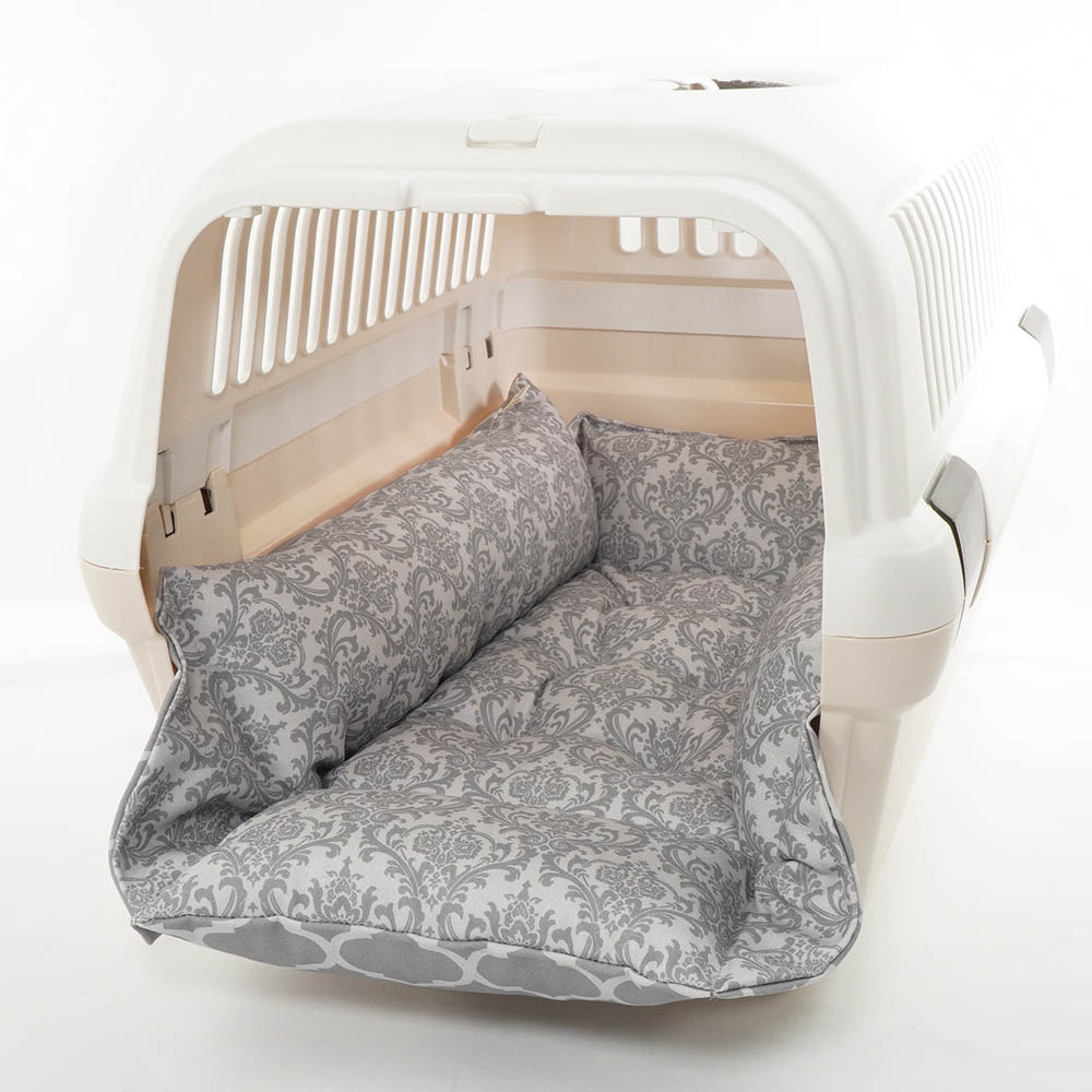 ペットが喜ぶ キャリークッションベッド/クレートクッション ダマスクモロッカン グレー Mサイズ