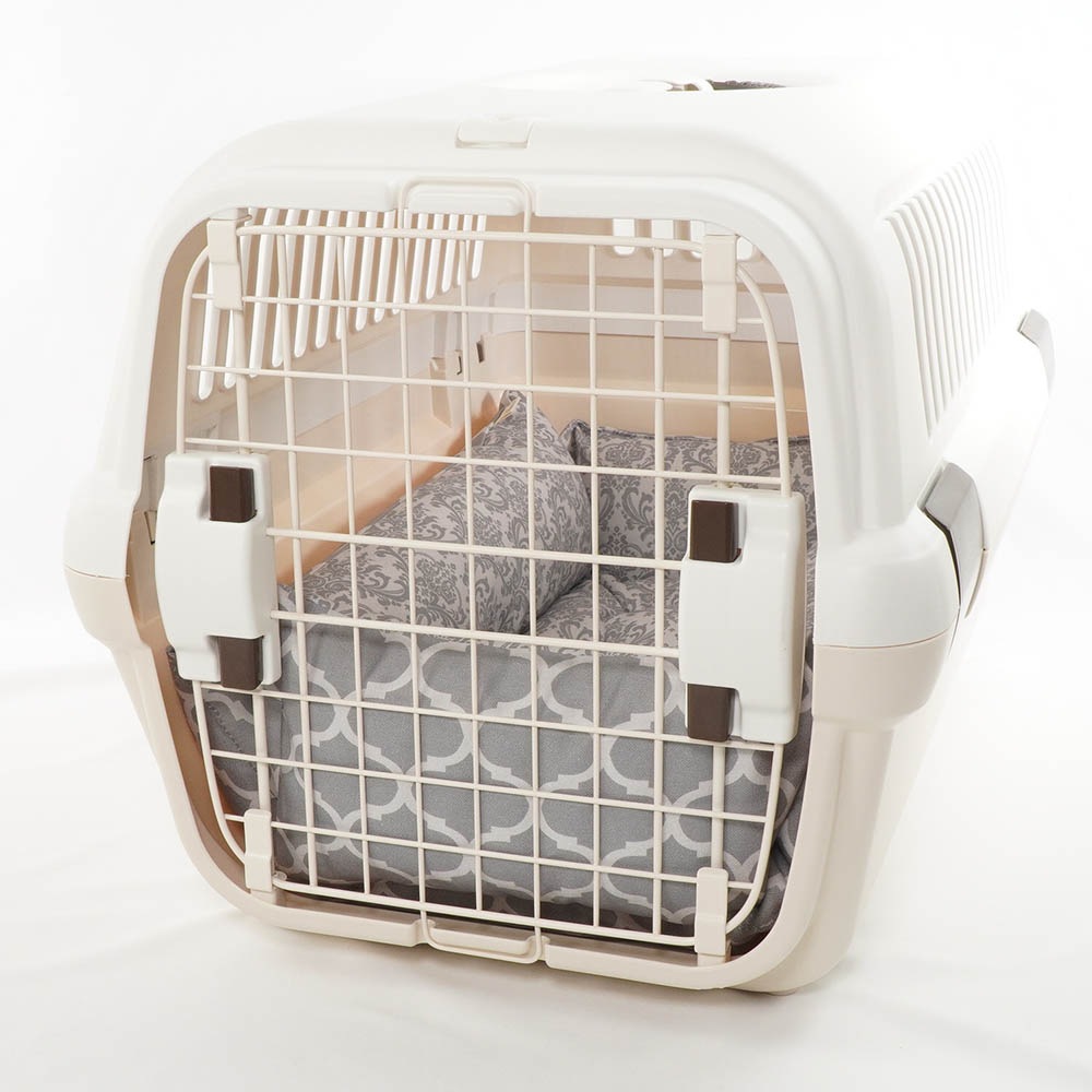 ペットが喜ぶ キャリークッションベッド/クレートクッション ダマスクモロッカン グレー Mサイズ
