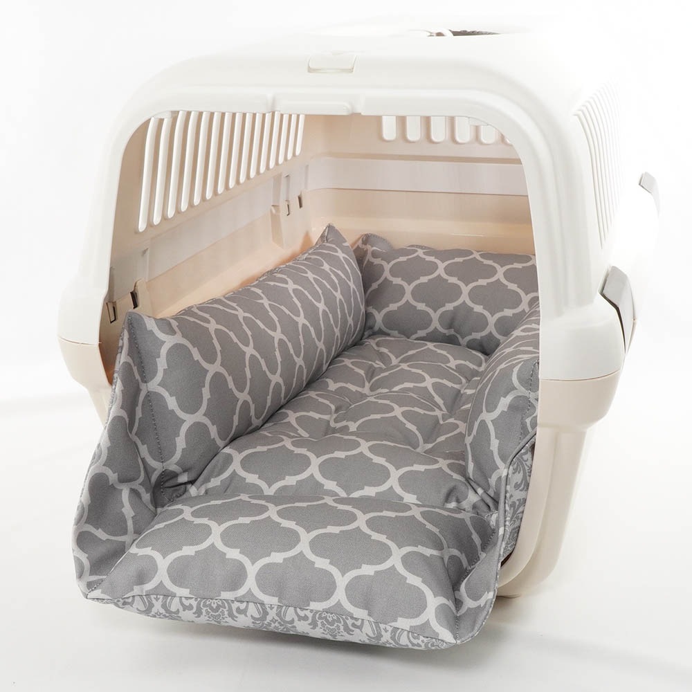 ペットが喜ぶ キャリークッションベッド/クレートクッション ダマスクモロッカン グレー Mサイズ
