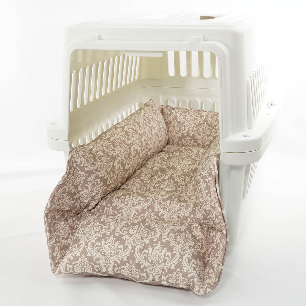 ペットが喜ぶ キャリークッションベッド/クレートクッション ダマスクモロッカン ベージュ Mサイズ