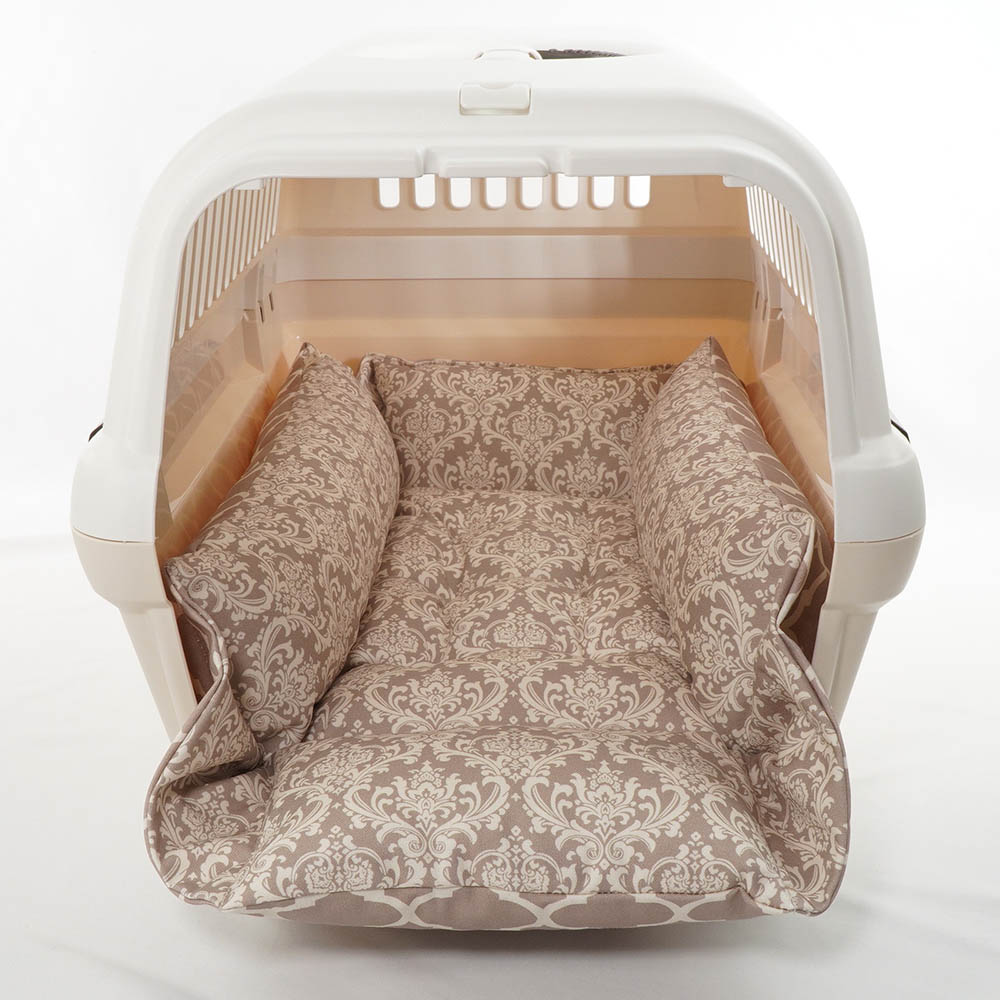 ペットが喜ぶ キャリークッションベッド/クレートクッション ダマスクモロッカン ベージュ Mサイズ