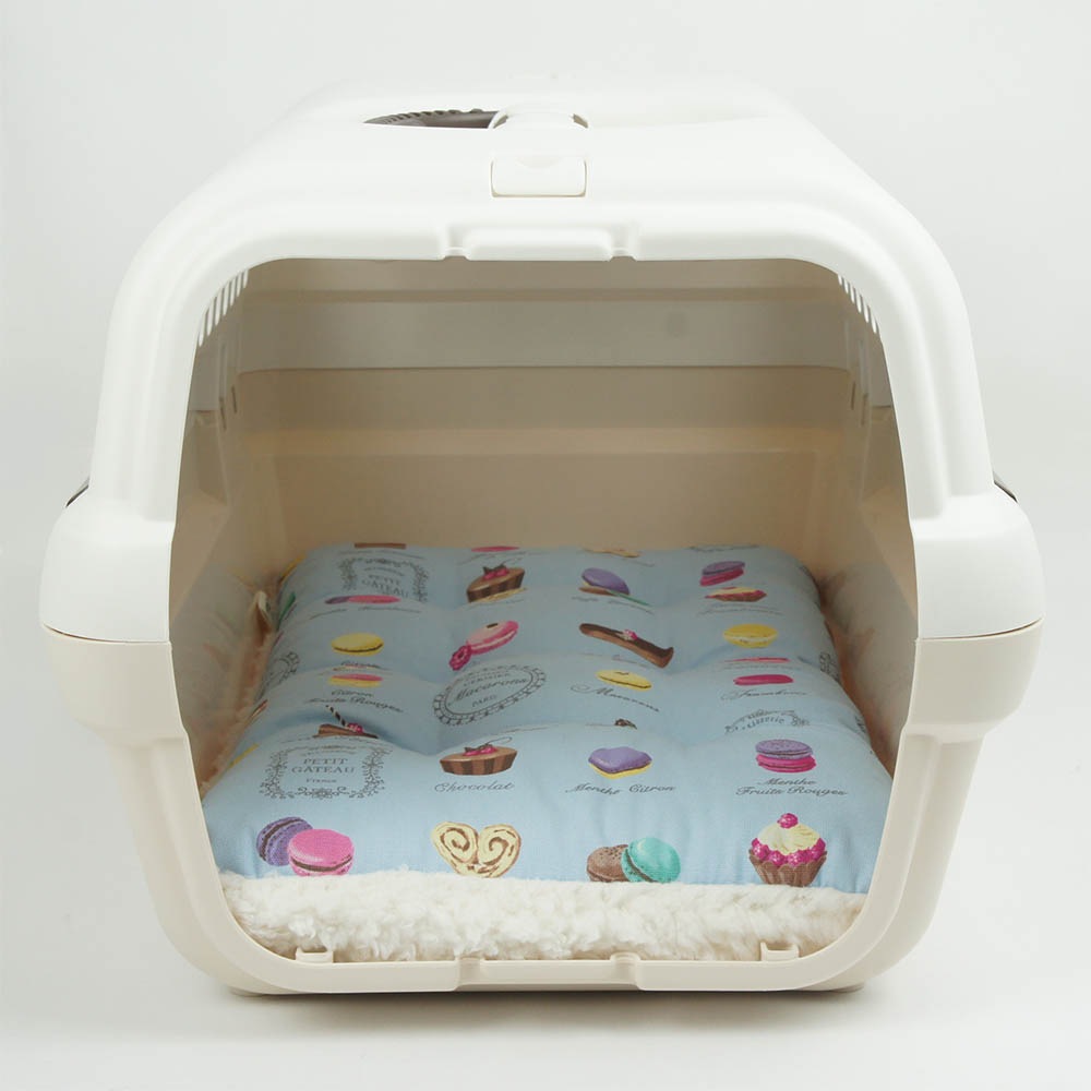 縁無しクッションベッド/クレートクッション マカロンブルーファー Sサイズ