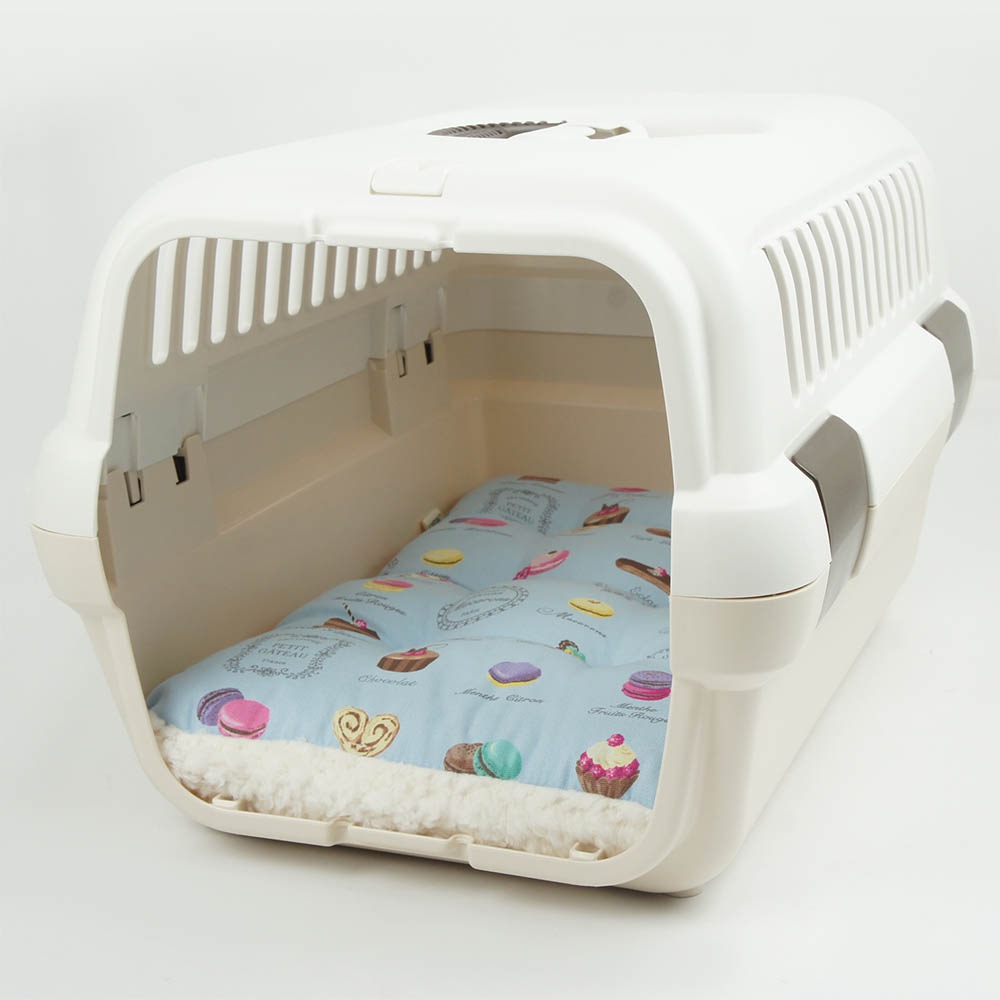 縁無しクッションベッド/クレートクッション マカロンブルーファー Sサイズ