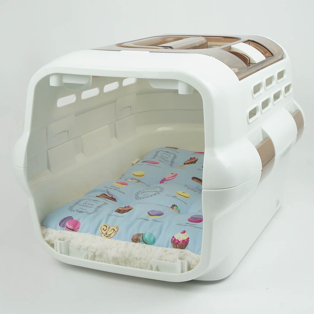 縁無しクッションベッド/クレートクッション マカロンブルーファー Sサイズ