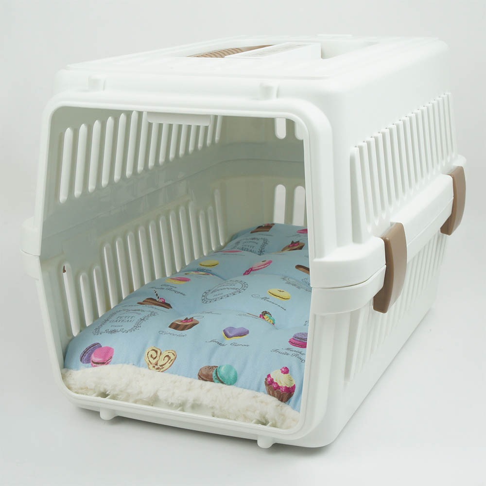 縁無しクッションベッド/クレートクッション マカロンブルーファー Sサイズ