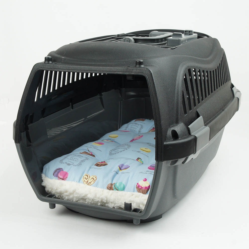 縁無しクッションベッド/クレートクッション マカロンブルーファー Sサイズ