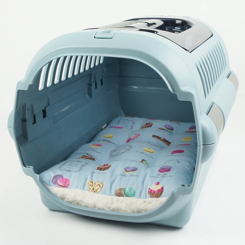 縁無しクッションベッド/クレートクッション マカロンブルーファー Sサイズ