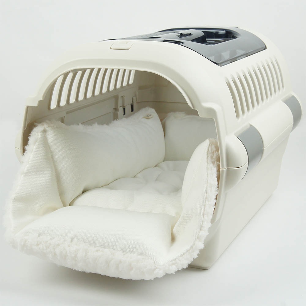 カミカミ大好きちゃん用 ８号帆布生地 キャリークッションベッド/クレートクッション オフホワイトファー Sサイズ