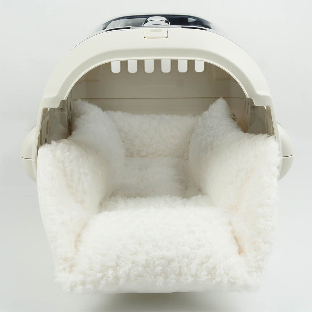 カミカミ大好きちゃん用 ８号帆布生地 キャリークッションベッド/クレートクッション オフホワイトファー Sサイズ