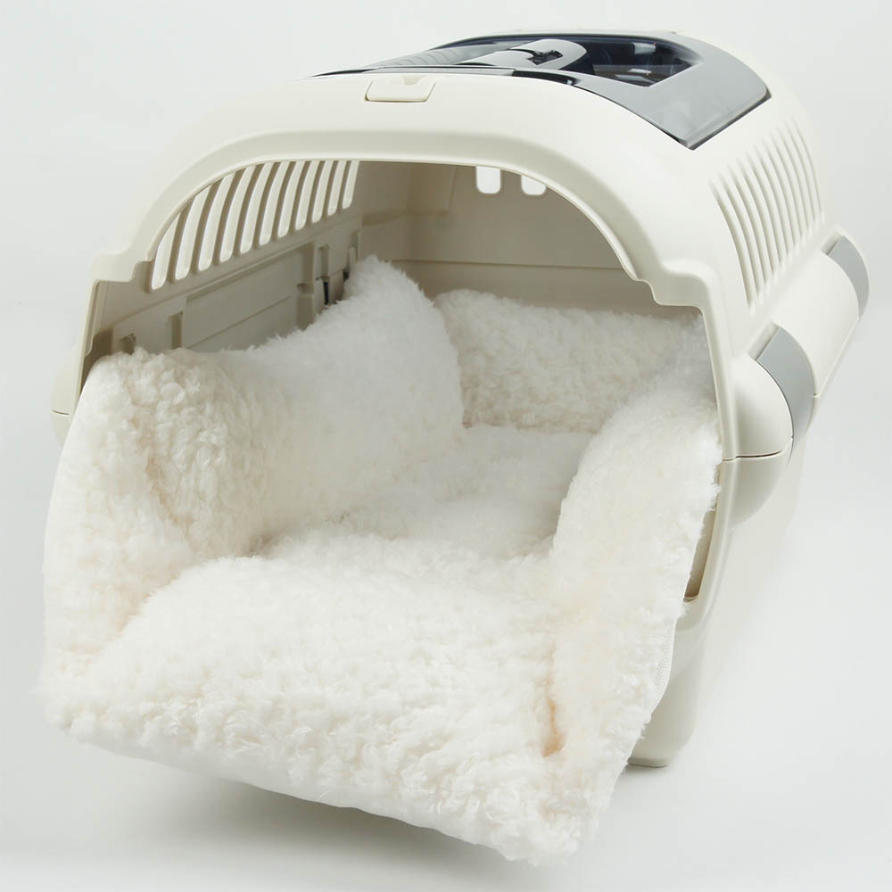 カミカミ大好きちゃん用 ８号帆布生地 キャリークッションベッド/クレートクッション オフホワイトファー Sサイズ