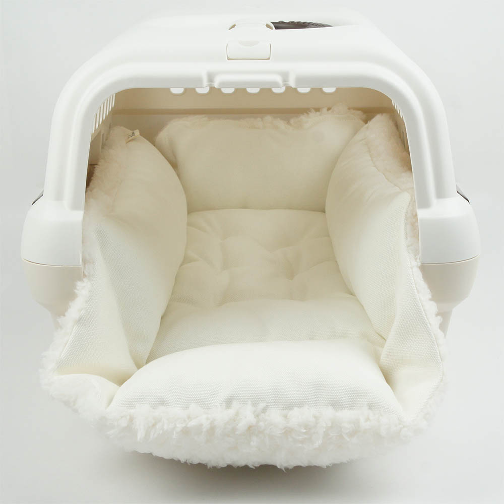 カミカミ大好きちゃん用 ８号帆布生地 キャリークッションベッド/クレートクッション オフホワイトファー Sサイズ