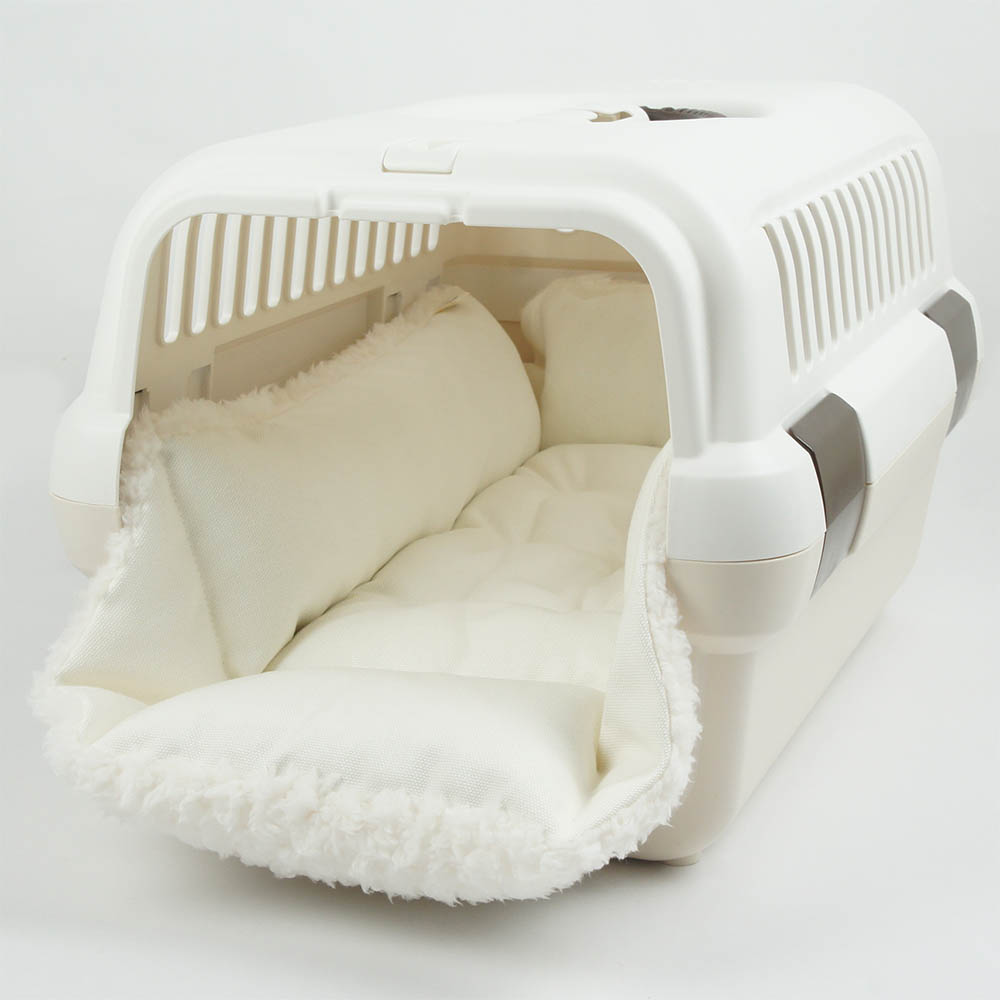 カミカミ大好きちゃん用 ８号帆布生地 キャリークッションベッド/クレートクッション オフホワイトファー Sサイズ