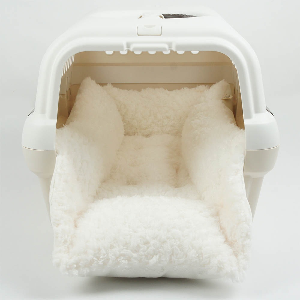 カミカミ大好きちゃん用 ８号帆布生地 キャリークッションベッド/クレートクッション オフホワイトファー Sサイズ