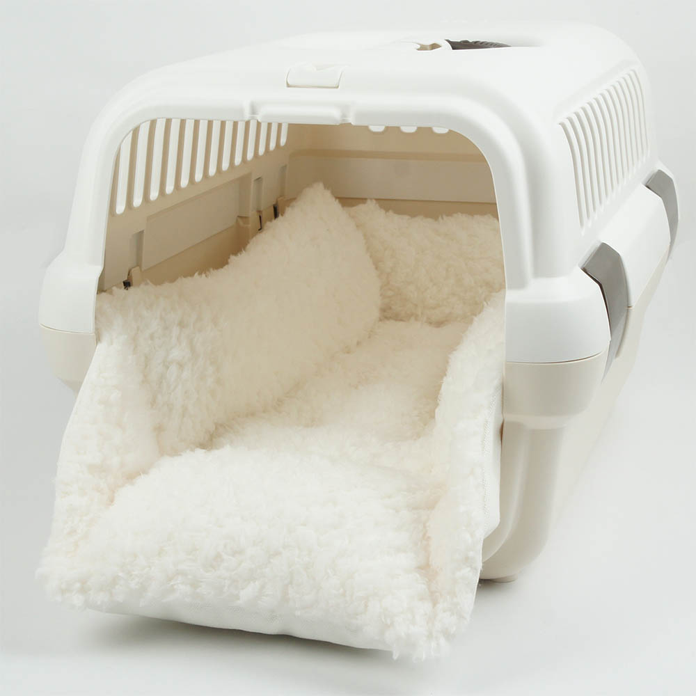 カミカミ大好きちゃん用 ８号帆布生地 キャリークッションベッド/クレートクッション オフホワイトファー Sサイズ