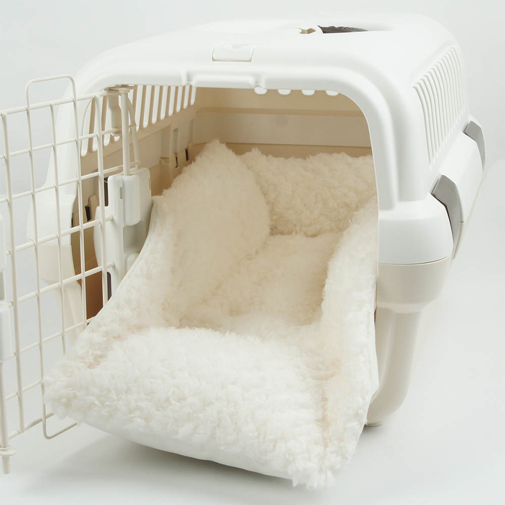 カミカミ大好きちゃん用 ８号帆布生地 キャリークッションベッド/クレートクッション オフホワイトファー Sサイズ