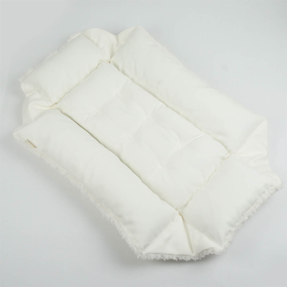 カミカミ大好きちゃん用 ８号帆布生地 キャリークッションベッド/クレートクッション オフホワイトファー Sサイズ