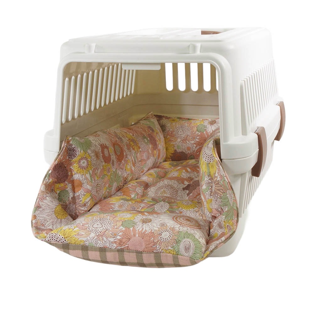 【限定品】ペットが喜ぶ キャリークッションベッド リバティプリント スモールスザンナ 両面生地バイカラーチェック Sサイズ