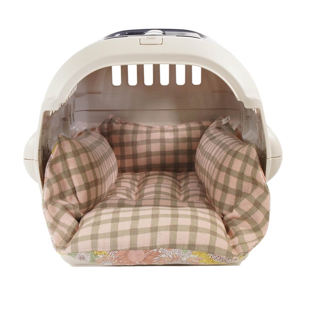 【限定品】ペットが喜ぶ キャリークッションベッド リバティプリント スモールスザンナ 両面生地バイカラーチェック Sサイズ