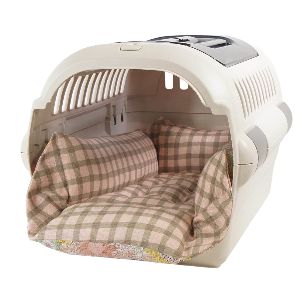 【限定品】ペットが喜ぶ キャリークッションベッド リバティプリント スモールスザンナ 両面生地バイカラーチェック Sサイズ