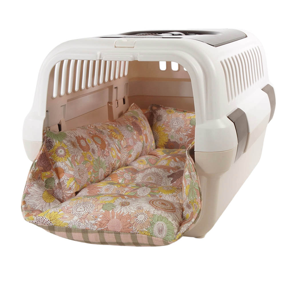 【限定品】ペットが喜ぶ キャリークッションベッド リバティプリント スモールスザンナ 両面生地バイカラーチェック Sサイズ