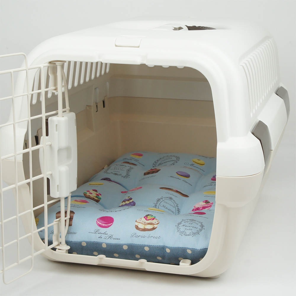 縁無しクッションベッド/クレートクッション マカロンブルードット Sサイズ