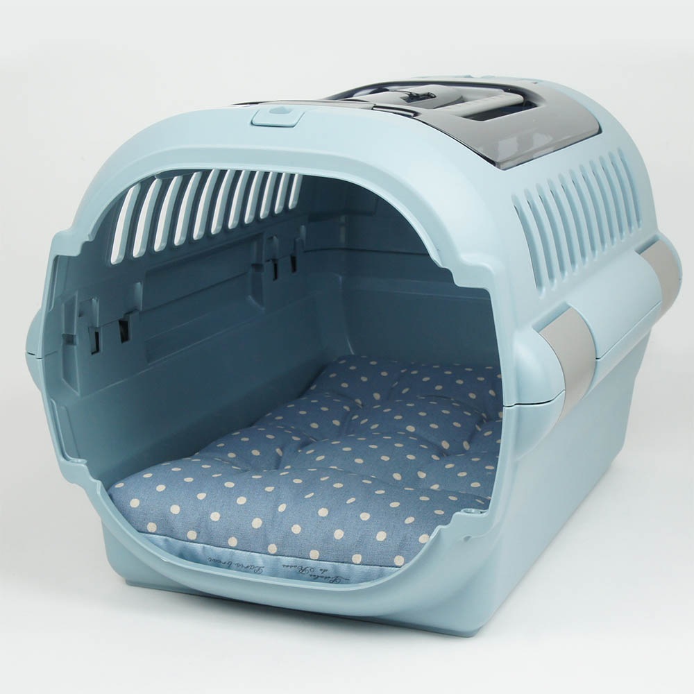 縁無しクッションベッド/クレートクッション マカロンブルードット Sサイズ