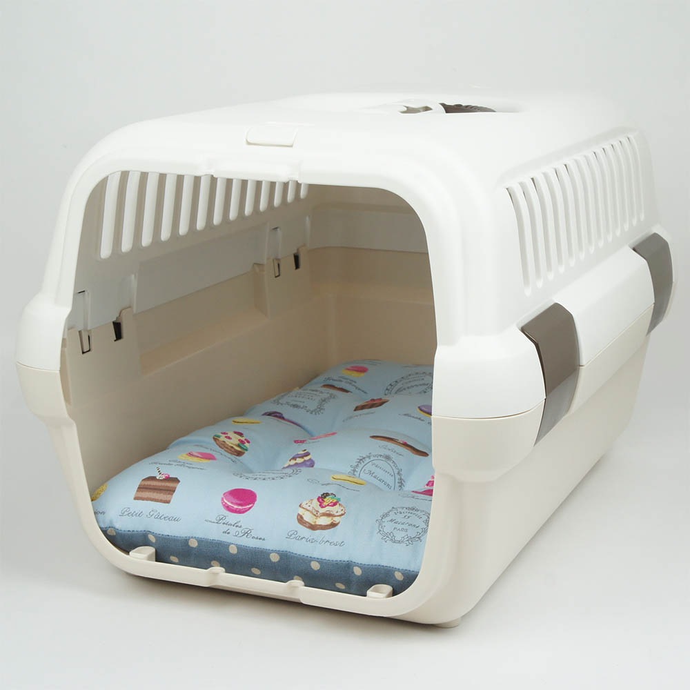 縁無しクッションベッド/クレートクッション マカロンブルードット Sサイズ