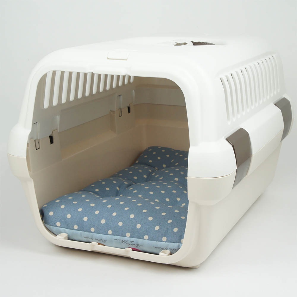 縁無しクッションベッド/クレートクッション マカロンブルードット Sサイズ