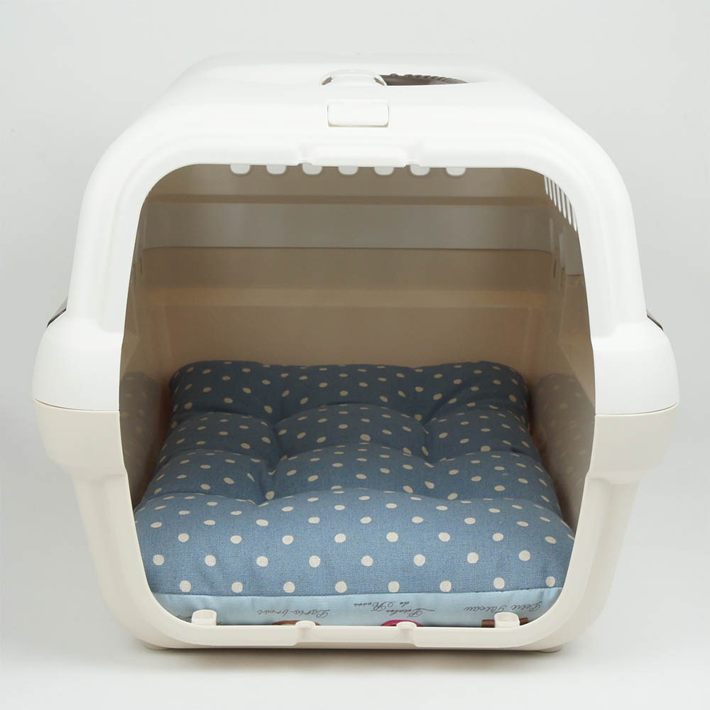 縁無しクッションベッド/クレートクッション マカロンブルードット Sサイズ