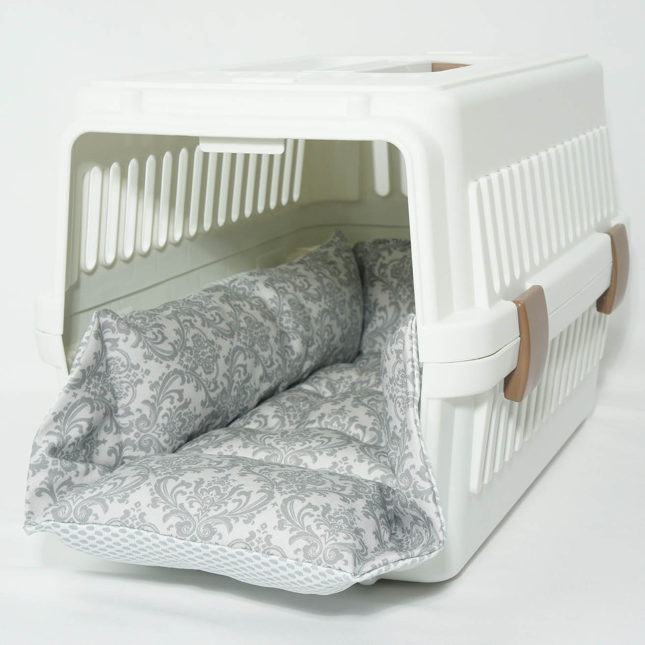 ペットが喜ぶ 夏用キャリークッションベッド iCOLD 接触冷感 ダマスク グレー Sサイズ