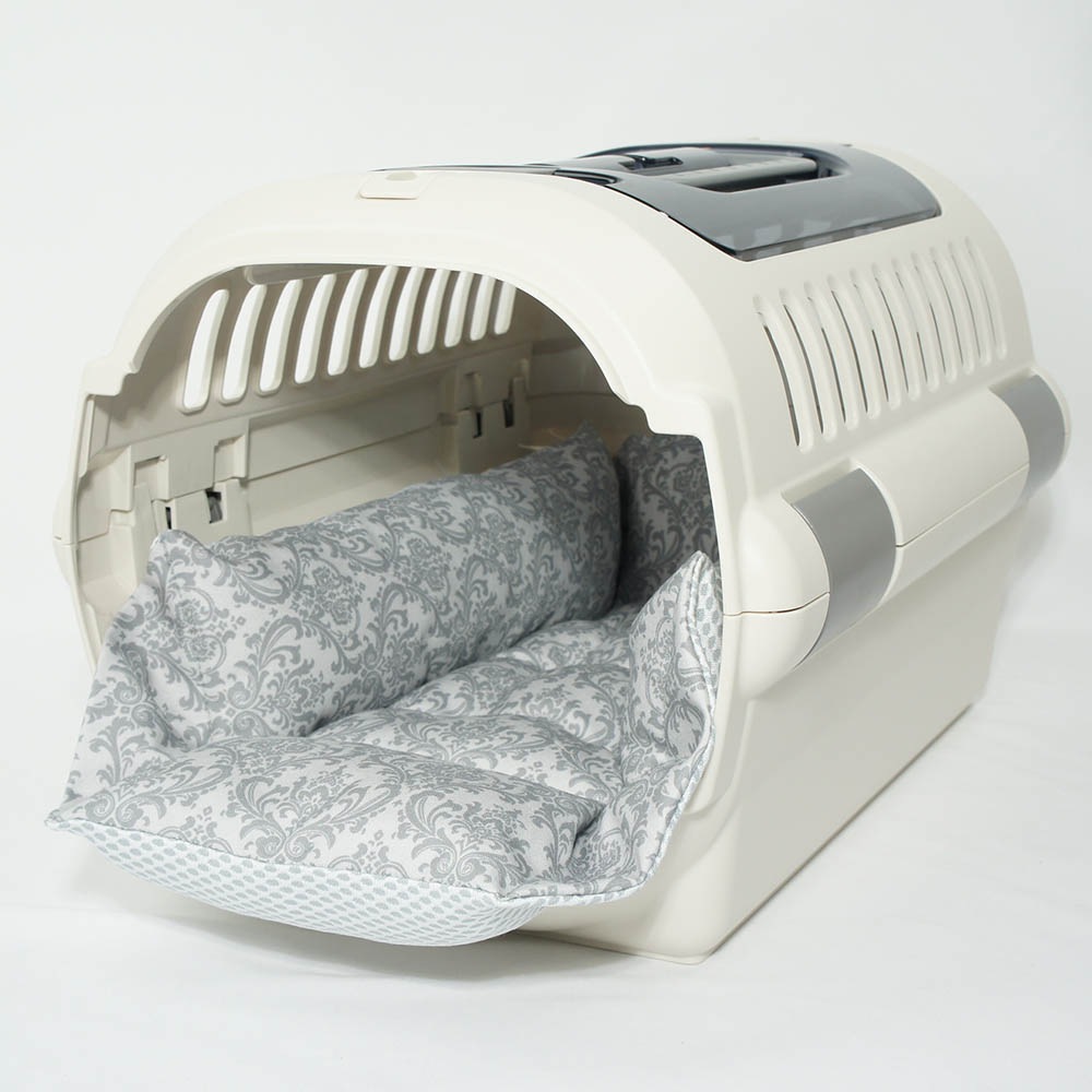 ペットが喜ぶ 夏用キャリークッションベッド iCOLD 接触冷感 ダマスク グレー Sサイズ