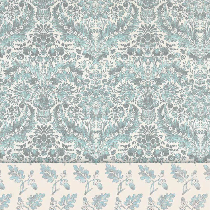 あごのせ縁無しクッション/クレートクッション royal albert ダマスク アラベスク サックスブルー Mサイズ