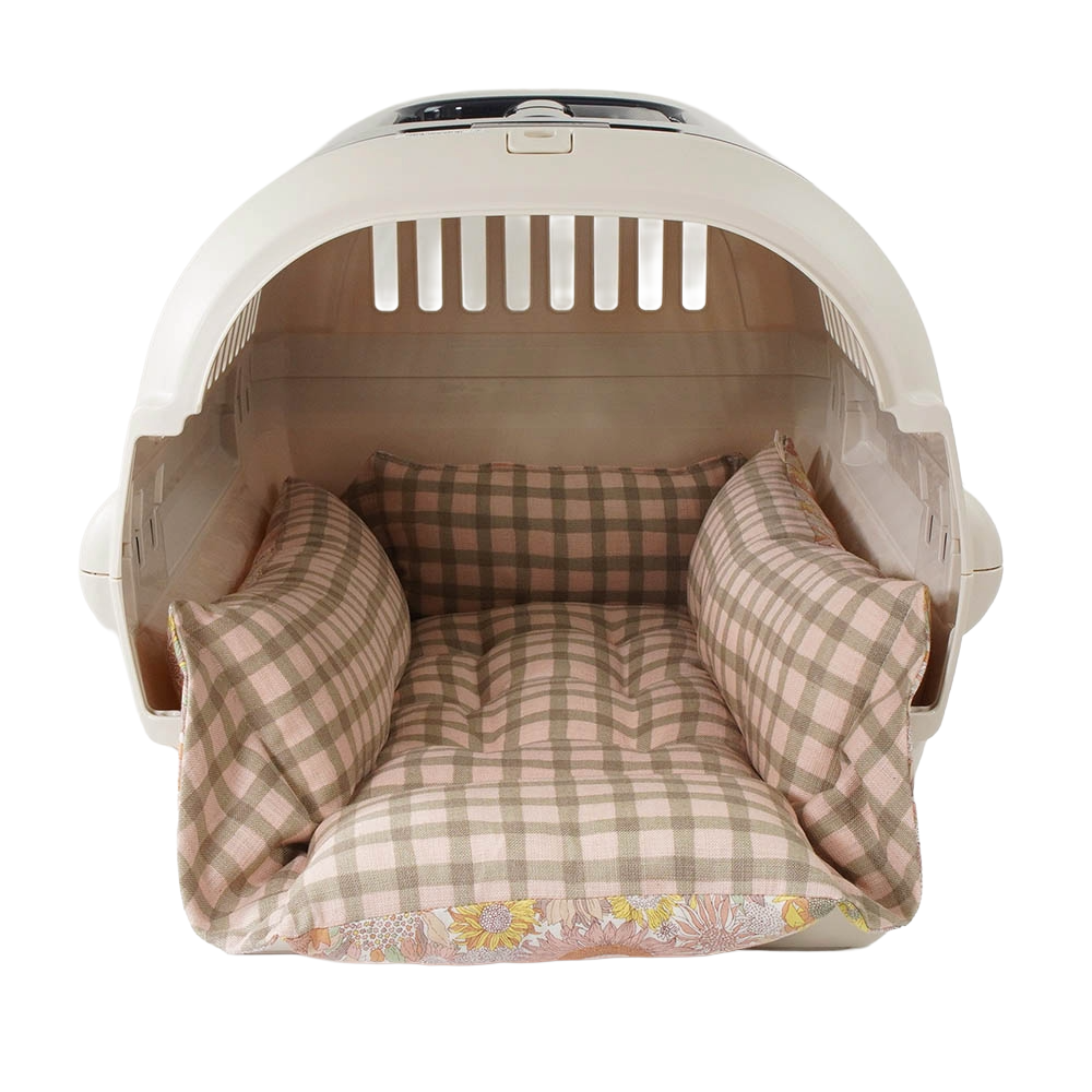 【限定品】ペットが喜ぶ キャリークッションベッド リバティプリント スモールスザンナ 両面生地バイカラーチェック Mサイズ