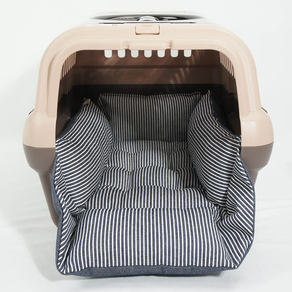 ペットが喜ぶ キャリークッションベッド/クレートクッション 10オンスヒッコリーデニムネイビー Sサイズ