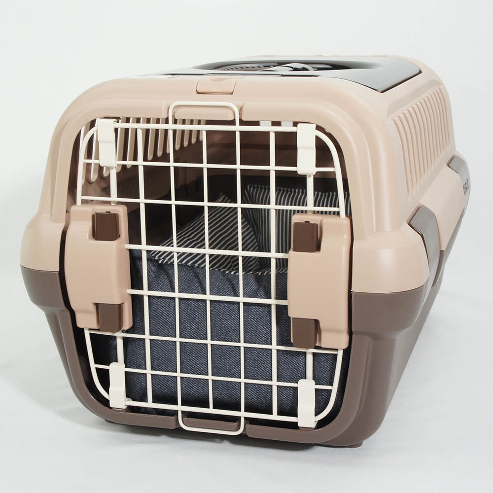 ペットが喜ぶ キャリークッションベッド/クレートクッション 10オンスヒッコリーデニムネイビー Sサイズ