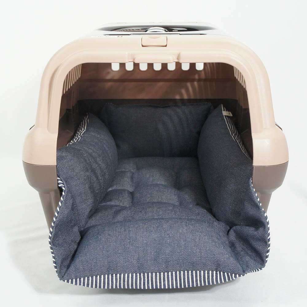 ペットが喜ぶ キャリークッションベッド/クレートクッション 10オンスヒッコリーデニムネイビー Sサイズ