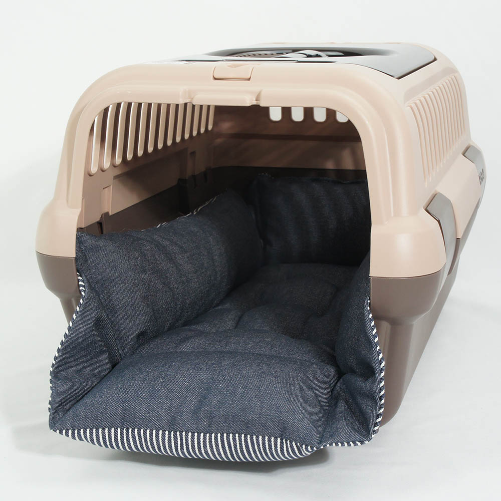 ペットが喜ぶ キャリークッションベッド/クレートクッション 10オンスヒッコリーデニムネイビー Sサイズ