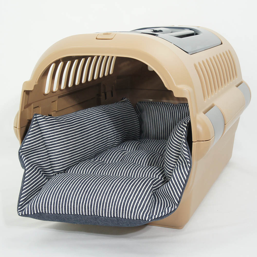 ペットが喜ぶ キャリークッションベッド/クレートクッション 10オンスヒッコリーデニムネイビー Sサイズ